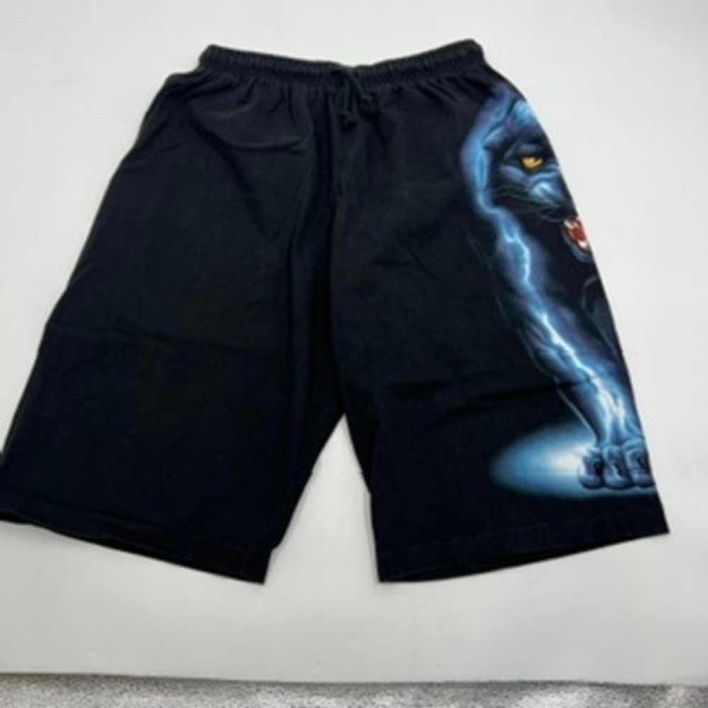 Vintage Rock Eagle Mens Black Panther Lightning Graphic Shorts Black Cotton M